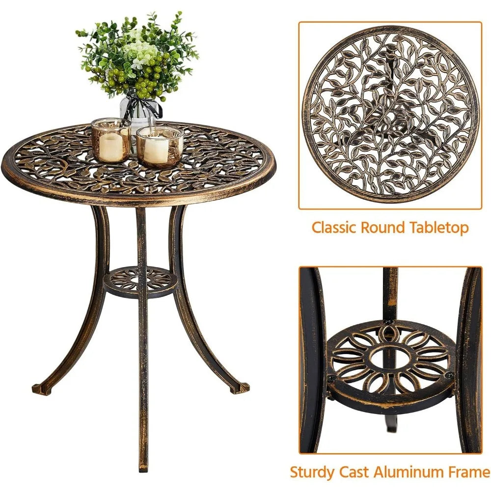 3-Piece Outdoor Bistro Set w/Leaf Design, Rust-Resistant Cast Aluminum Table and Chairs for Balcony Backyard Garden