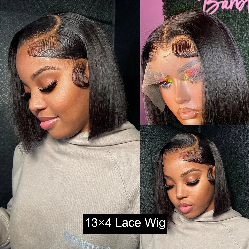 13x4 Lace Front Human Hair Wig  Short Bob Wig Glue less Remy Straight Natural Wig