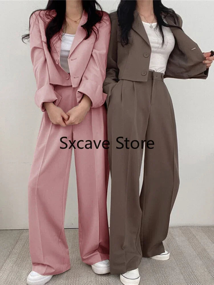 Blazer Suits Long Sleeve Fashion Coat Black High Waisted Pants Two Piece Sets Women Outfits 2023 Fall Office Lady Pants