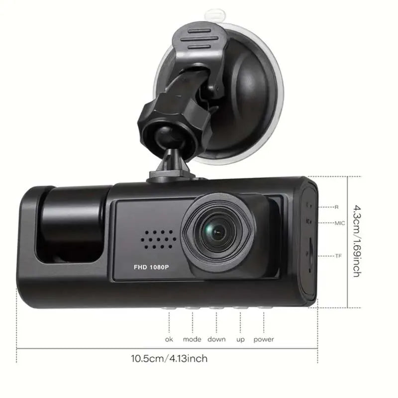 Dash Cam W/ IR Night Vision Loop Recording & 2" IPS Screen 1080P 3 Camera - theultimatemarketshop