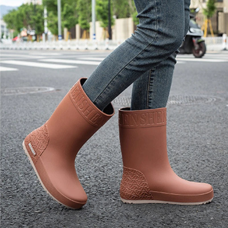 Rain Boots Ladies Waterproof Work Safety Galoshes Women Mid Calf Rubber Boots Non Slip