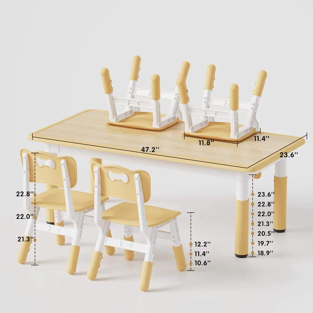 Kids Table and 4 Chairs Height Adjustable Toddler Table and Chair Set Graffiti Desktop Non-Slip Legs