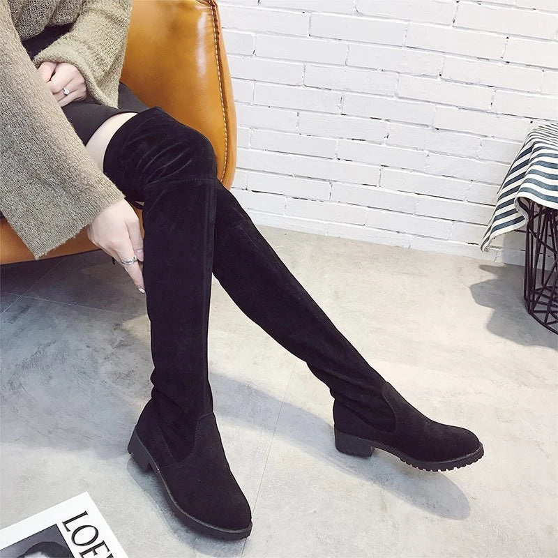 Women Over The Knee Boots, Suede Lace up Thigh High - theultimatemarketshop