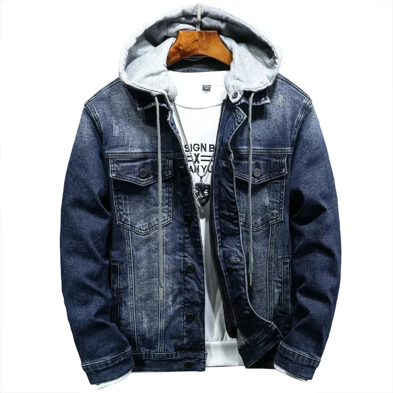 Men Thick Winter Cotton Lining Black Hooded Denim Jacket Outerwear - theultimatemarketshop