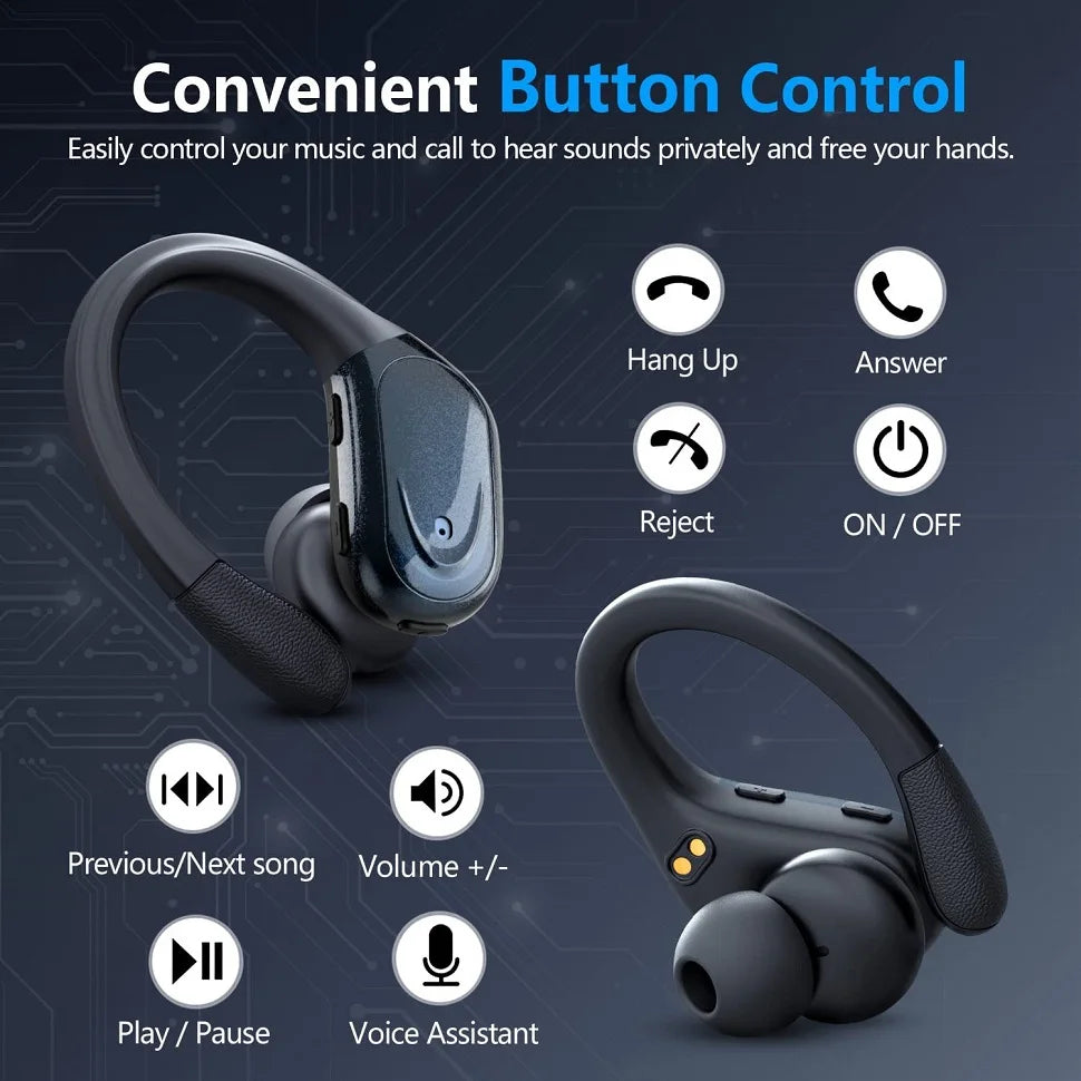 Bluetooth 5.3 Earphones True Wireless Headphones with Mic Button, Control Noise Reduction Ear hooks, Waterproof Ear pods. - theultimatemarketshop