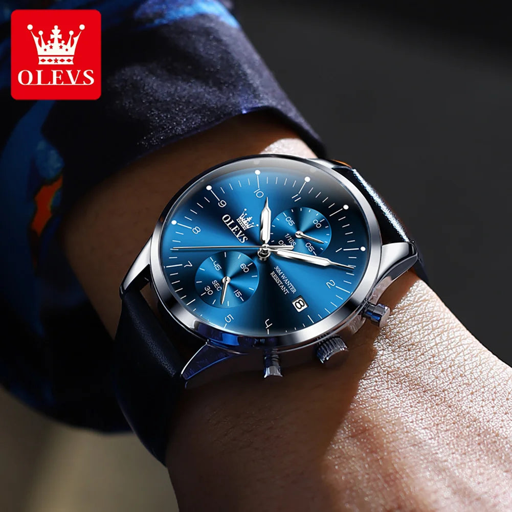 OLEVS Original Men's Luxury Top Brand Leather strap Quartz Wrist Watch - theultimatemarketshop