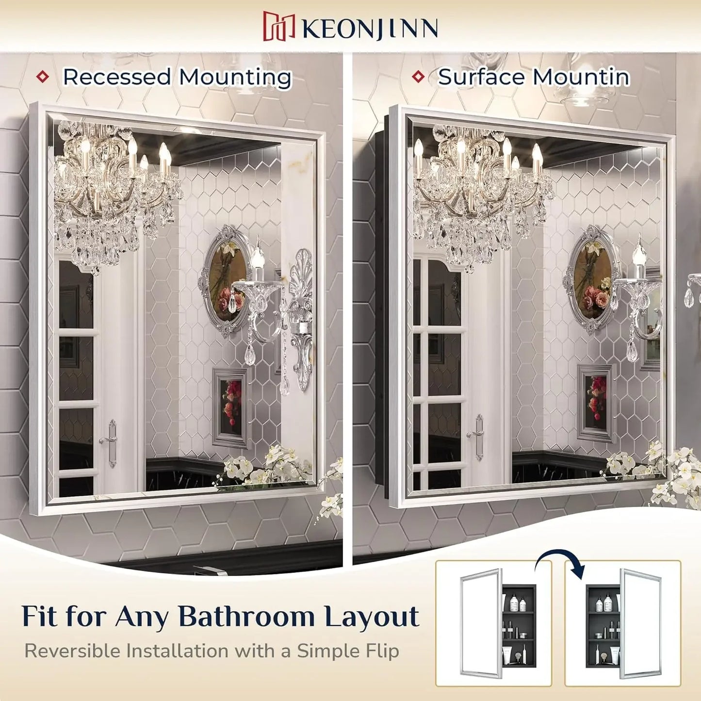 Brushed Nickel Bathroom Medicine Cabinets with Mirror Recessed or Surface Wall Mounted Aluminum Bathroom Mirror