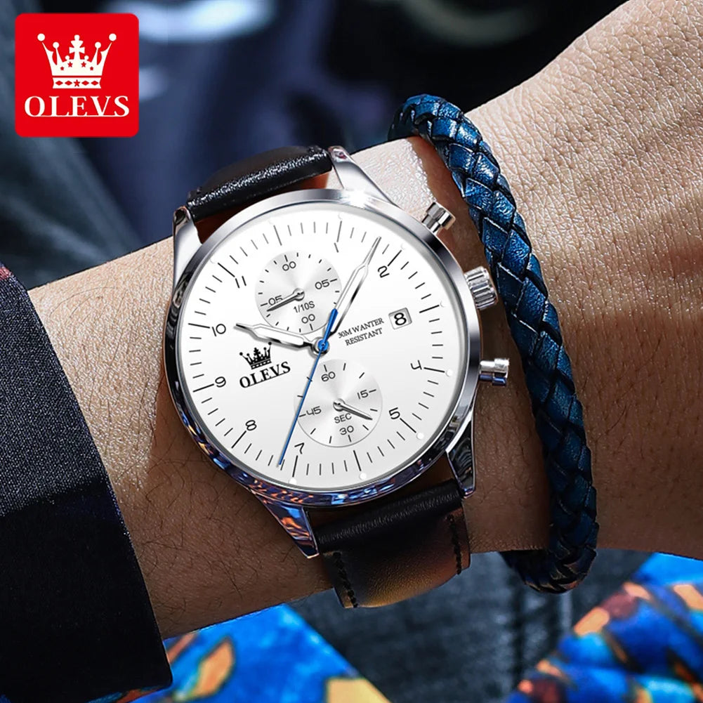 OLEVS Original Men's Luxury Top Brand Leather strap Quartz Wrist Watch - theultimatemarketshop