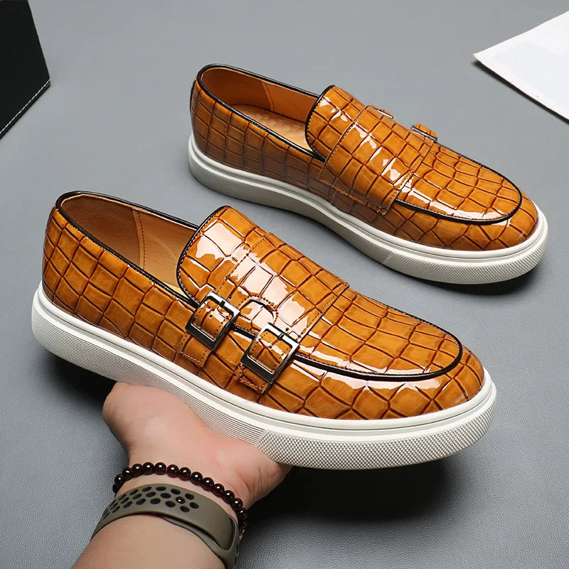 Men's Casual Shoes Crocodile Grain Leather Men Fashion British Style Loafers Mens Slip-on Outdoor Flats