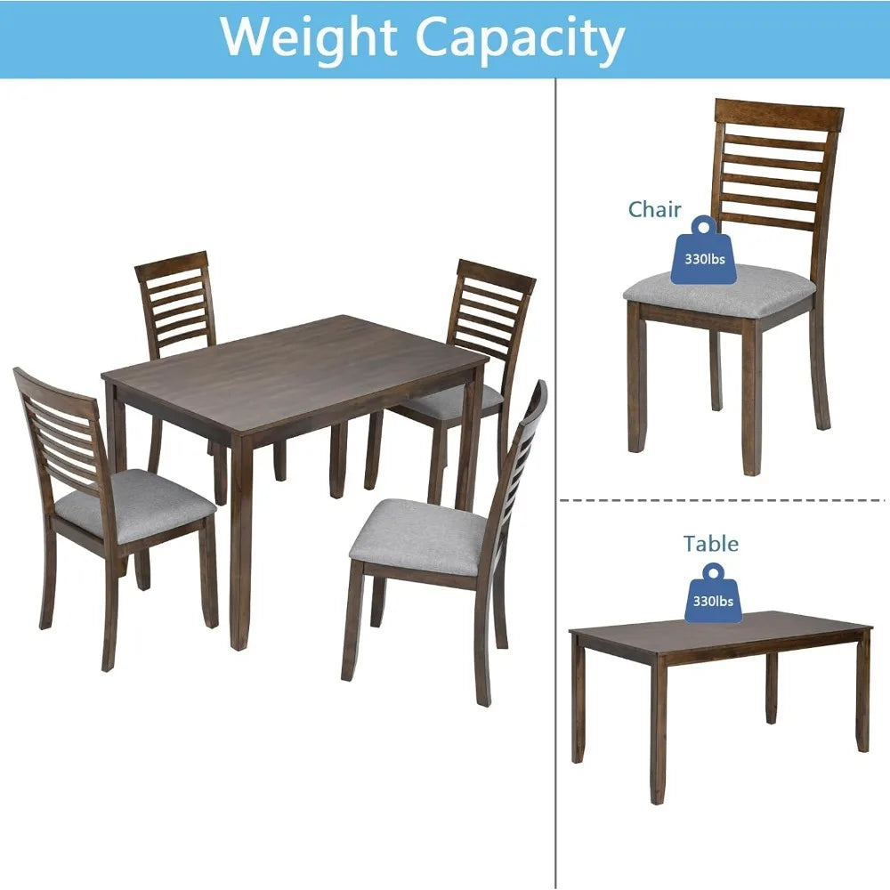 Dining Table, 5-Piece, Rectangular Dining Table and 4 Upholstered Chairs, Dining Table Set for 4,