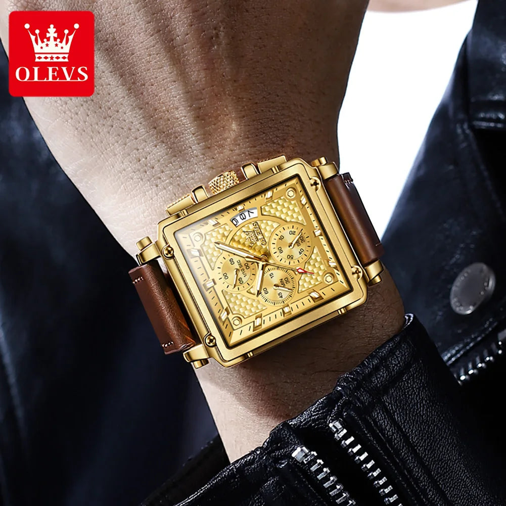 Top Brand Men's Watches Luxury Square Quartz Wrist Watch Original Waterproof Luminous Chronograph Watch for Men