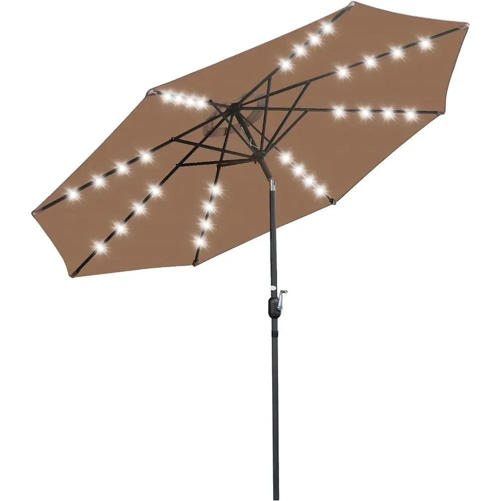 Patio Umbrella with 32 Solar LED Lights, Outdoor Large Table Umbrella with Tilt Adjustment and Crank,  10FT Patio Umbrella