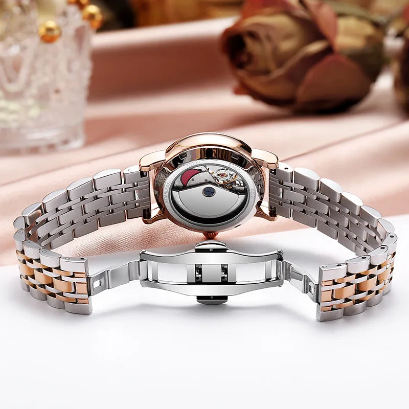 Rotatable Flowers Female Watch Women Top Brand Luxury Fashion Moon Phase Waterproof Automatic Mechanical Watches