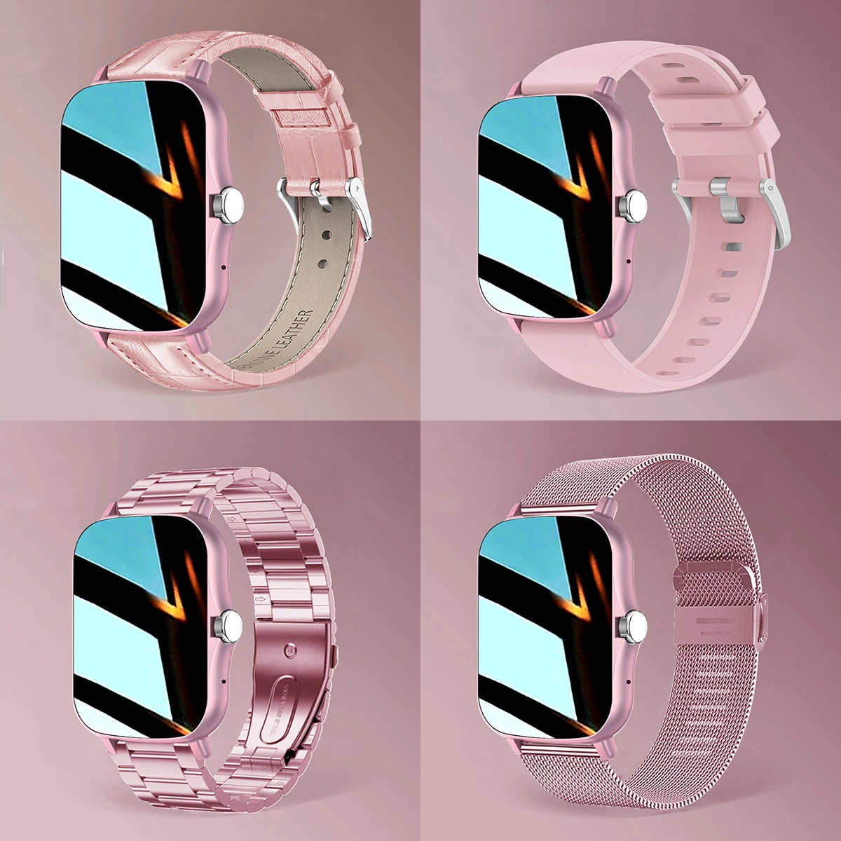 3pc Straps Smart Watch Women Square Dial - theultimatemarketshop