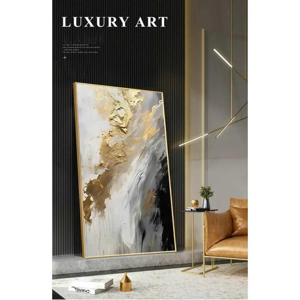 Gold Abstract Oil Painting on Canvas for Entrance-Hall Metal Wall Art Decor