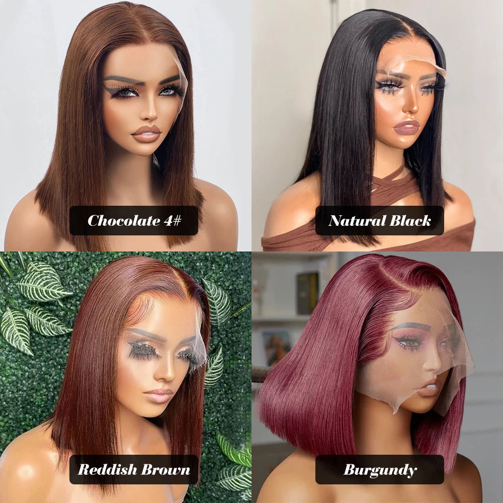 13x4 Lace Front Human Hair Wig  Short Bob Wig Glue less Remy Straight Natural Wig