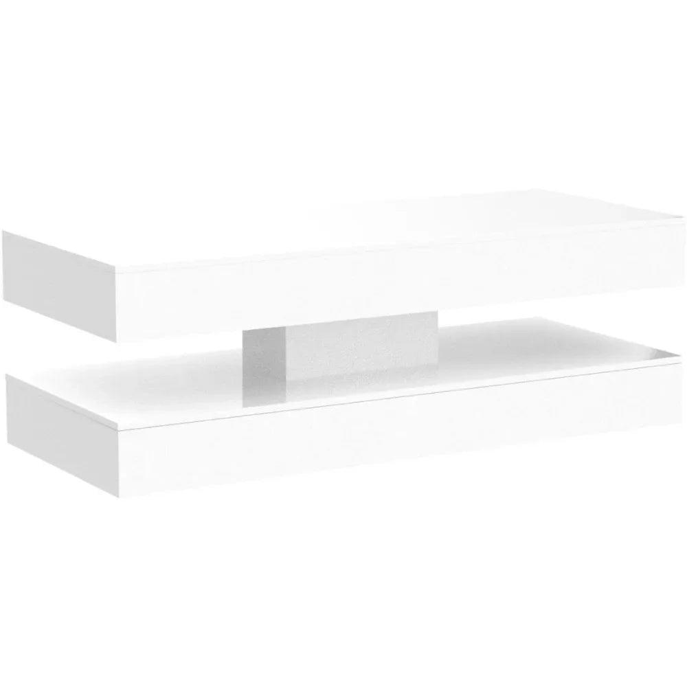 47.3IN High Glossy LED Coffee Table, LED Lights, Black/White, Modern Furniture for Living Room