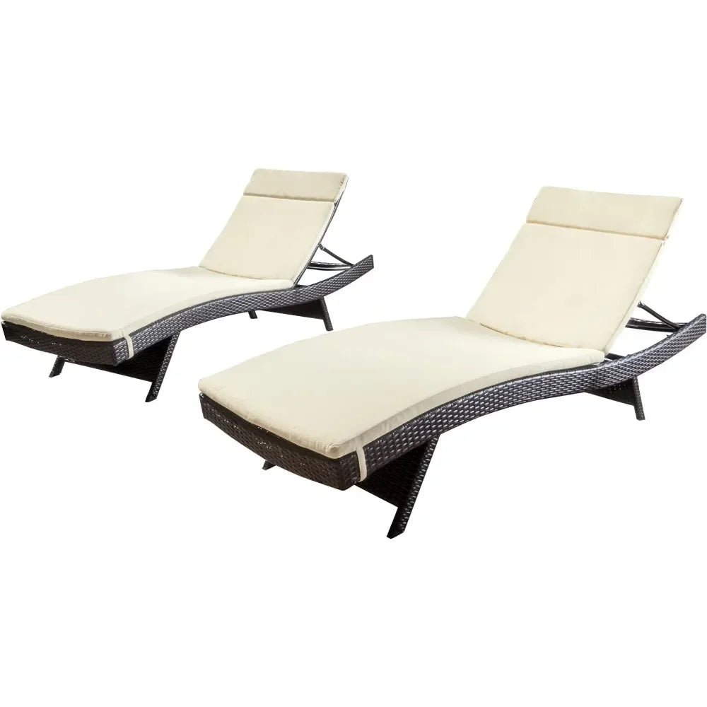 2-Pcs Set Recliner Outdoor Wicker Adjustable Chaise Lounges With Cushions