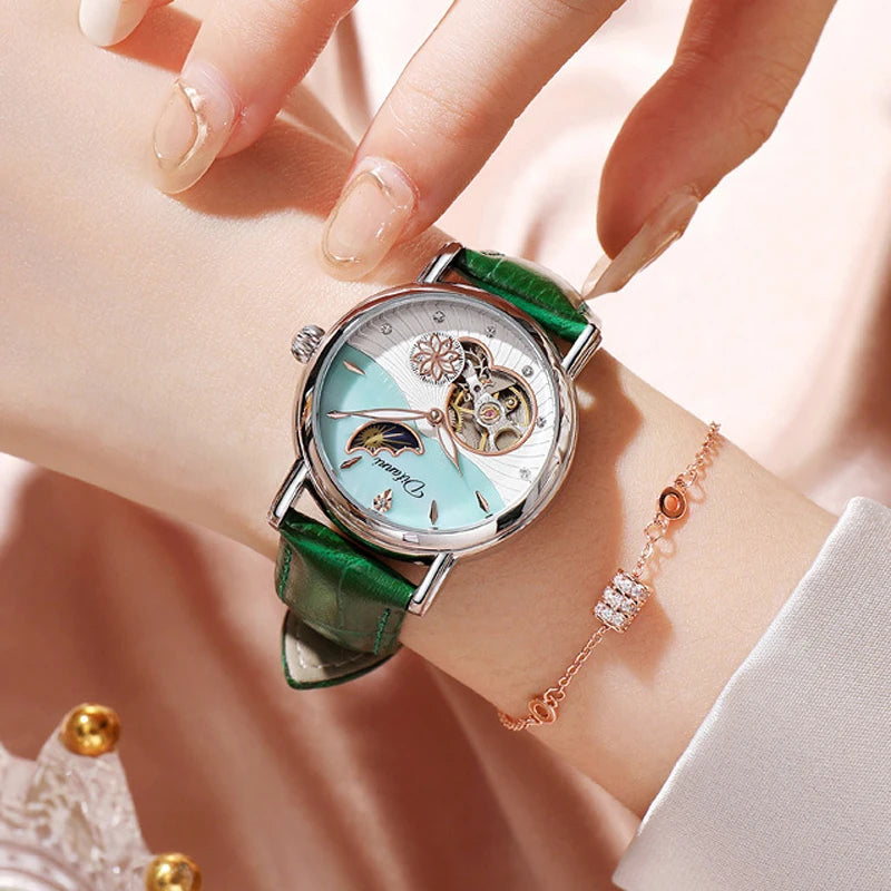 Rotatable Flowers Female Watch Women Top Brand Luxury Fashion Moon Phase Waterproof Automatic Mechanical Watches