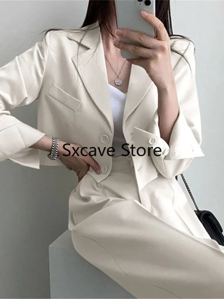 Blazer Suits Long Sleeve Fashion Coat Black High Waisted Pants Two Piece Sets Women Outfits 2023 Fall Office Lady Pants