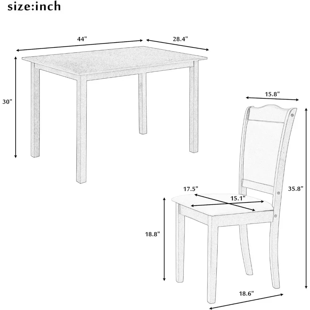 5-Piece Dining Table Set, Solid Wood Kitchen Table Set with Rectangular Table and 4 Upholstered Chairs