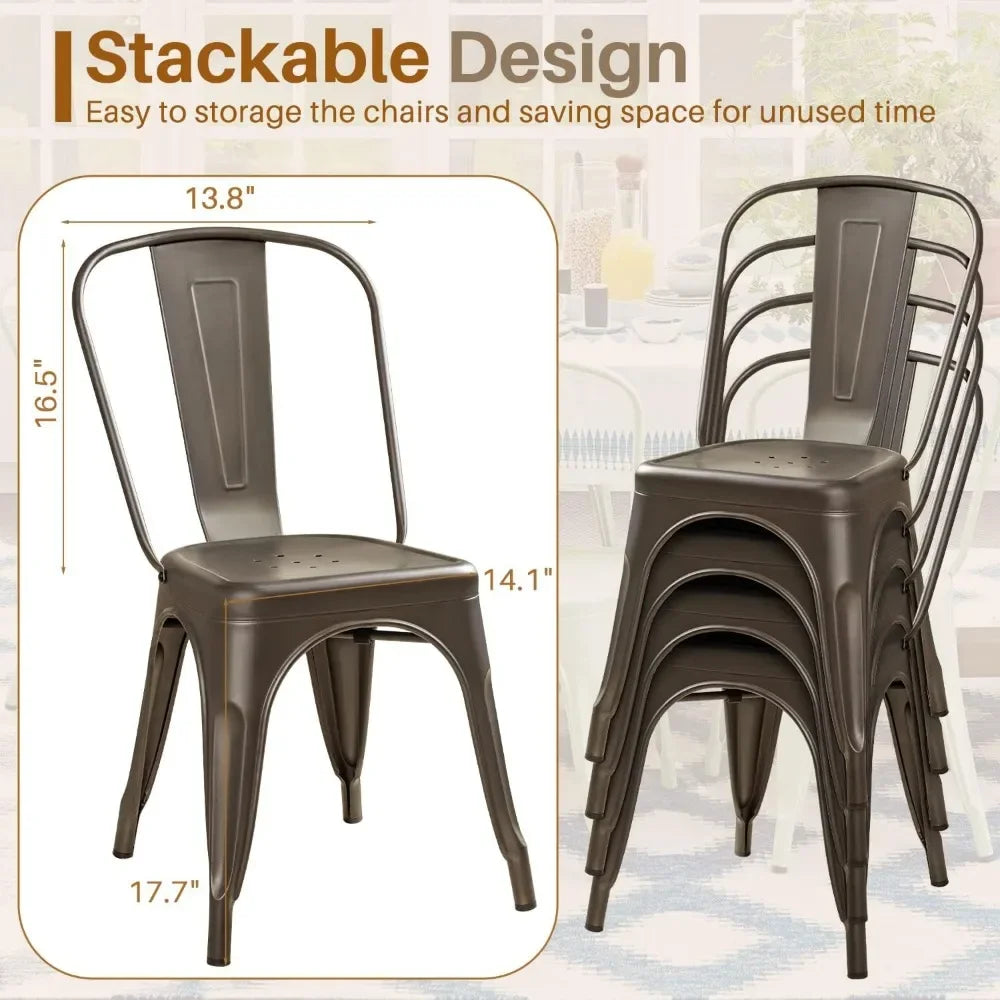 Metal Dining Chair Indoor Outdoor Use Stackable Classic  Chic Dining Bistro Cafe Side Metal Chairs Set of 4