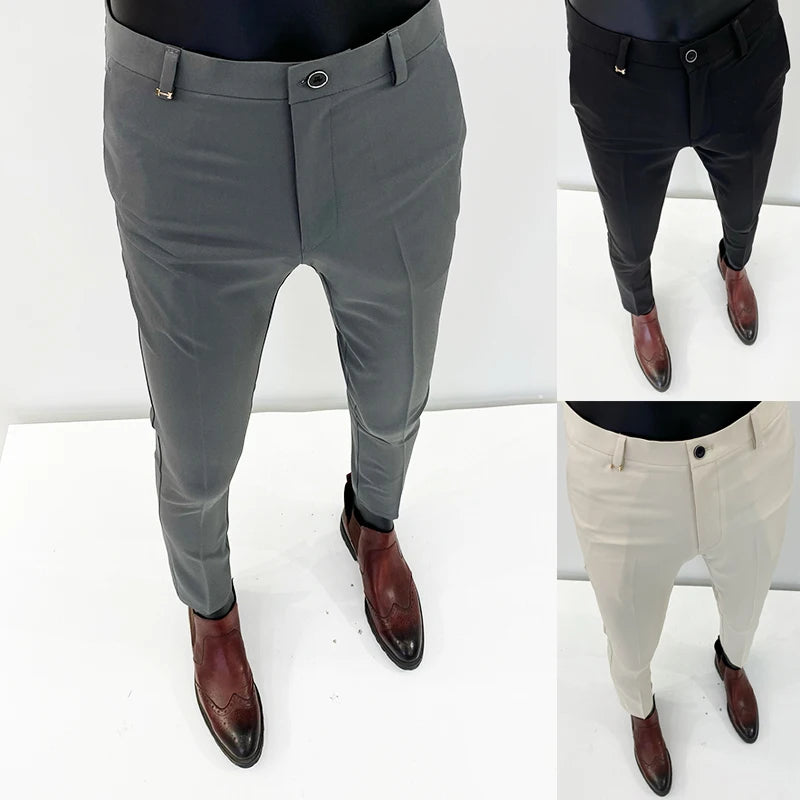 Men's Non-iron Pants New Casual Slim Business Pants  Solid Color Daily Wear Trousers - theultimatemarketshop