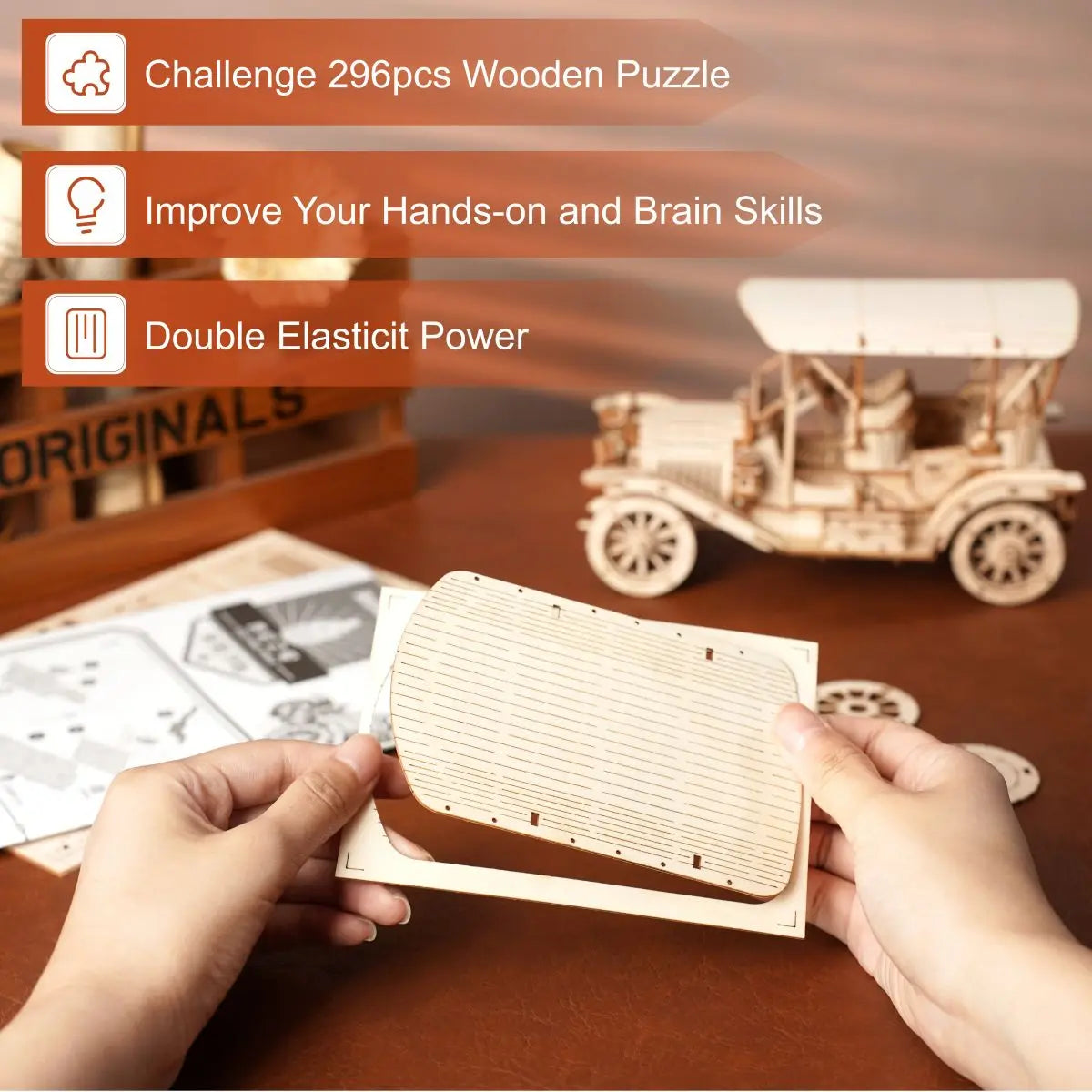 Classic Car 3D Wooden Puzzle Montessori Toys Vintage Car Scale Model Building Kits for Kids