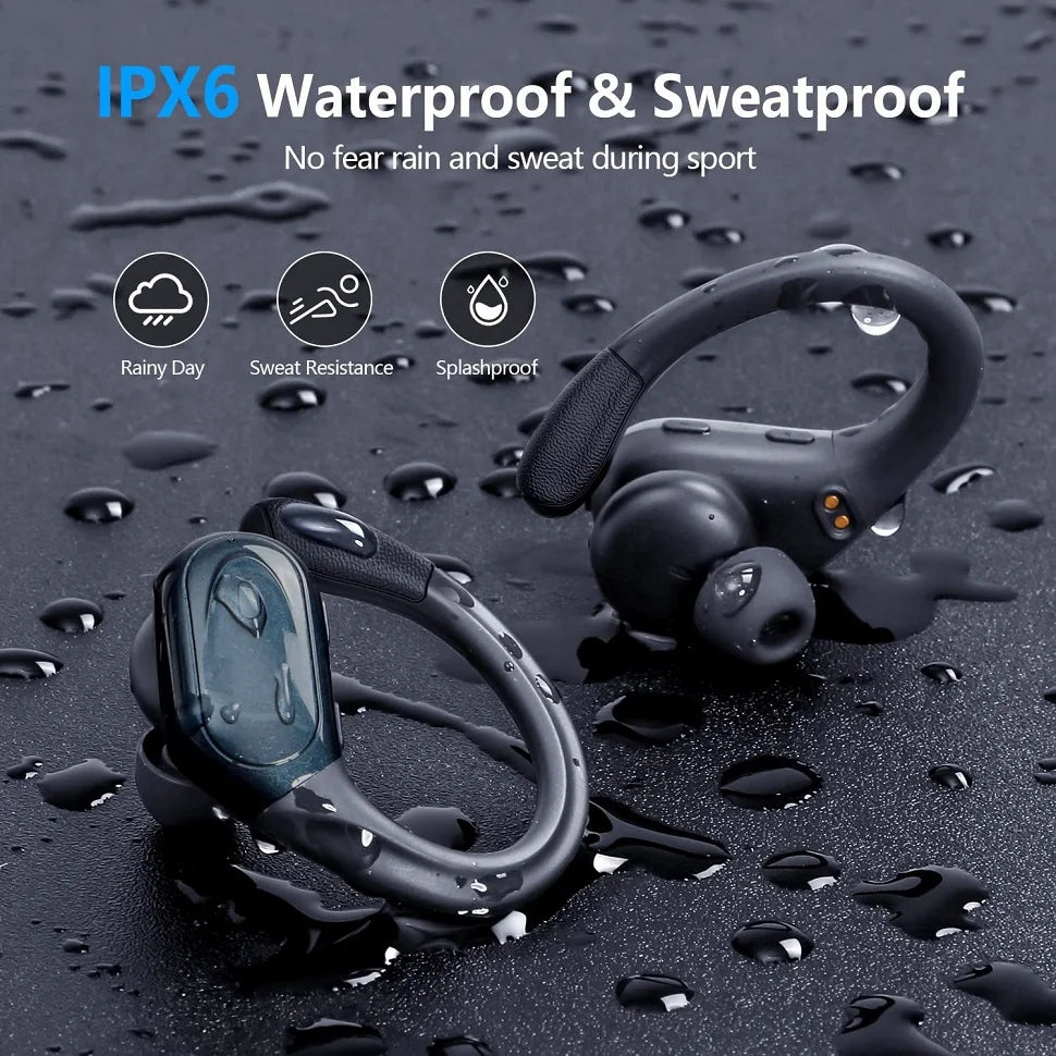 Bluetooth 5.3 Earphones True Wireless Headphones with Mic Button, Control Noise Reduction Ear hooks, Waterproof Ear pods. - theultimatemarketshop