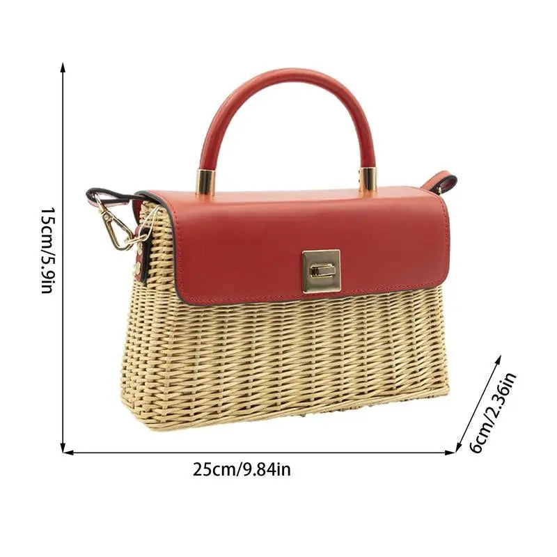 Summer Straw Shoulder Bag For Women  Rattan Woven Top Handle Bag