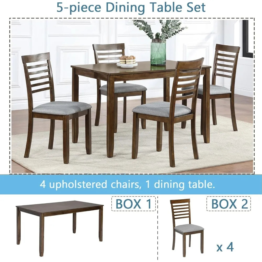 Dining Table, 5-Piece, Rectangular Dining Table and 4 Upholstered Chairs, Dining Table Set for 4,