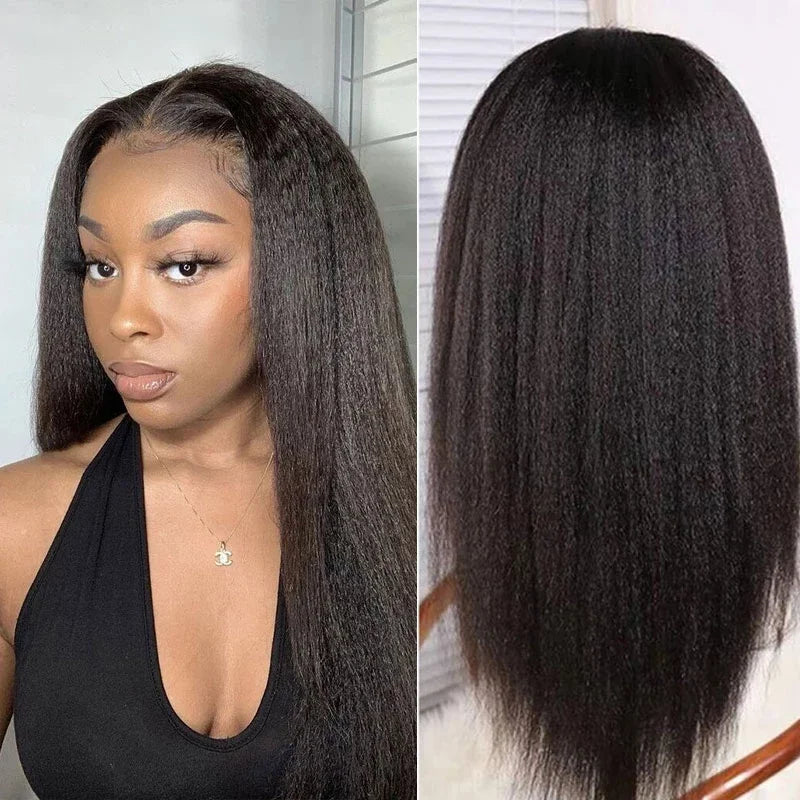 30inch Yaki  Kinky Straight Wig 13x6 Lace Front Human Hair Wigs Kinky Straight Wig Bone Lace Wigs Pre Pluck 13x4 - theultimatemarketshop