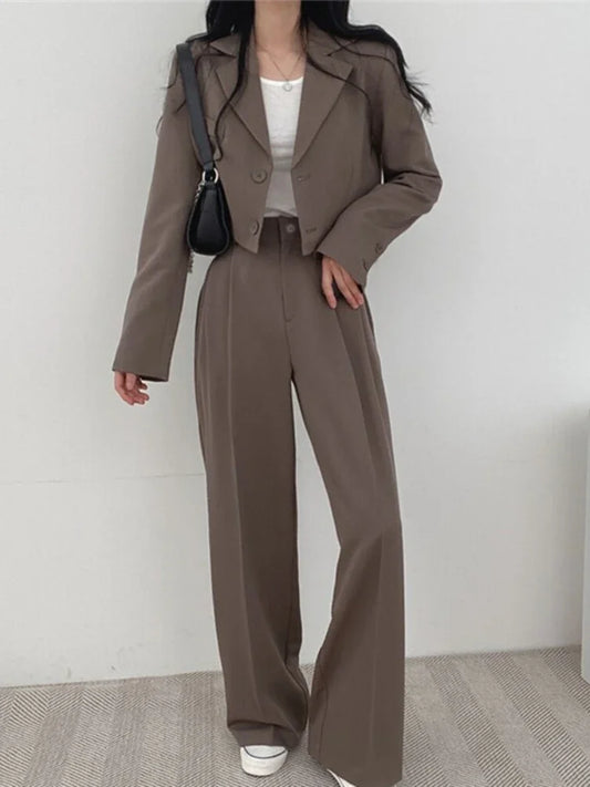 Blazer Suits Long Sleeve Fashion Coat Black High Waisted Pants Two Piece Sets Women Outfits 2023 Fall Office Lady Pants