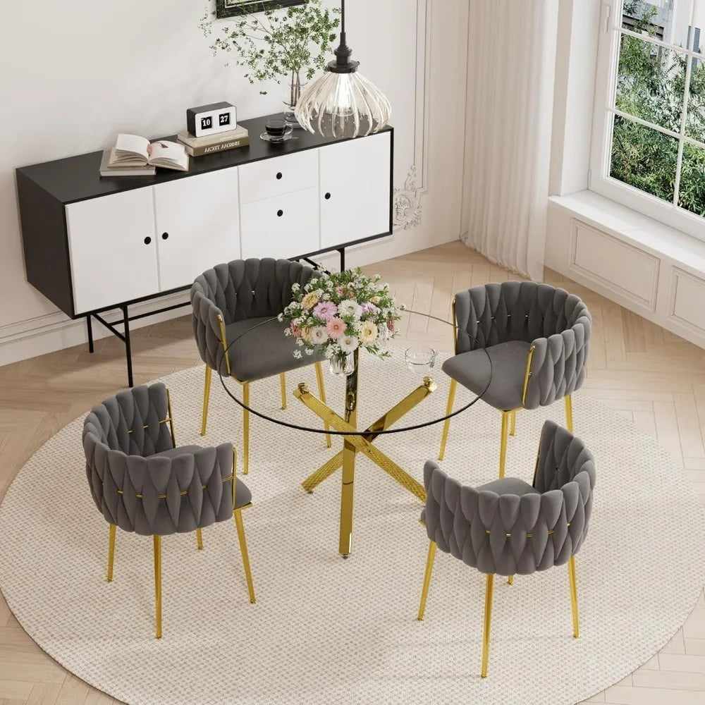 Modern Round Glass Dining Table Set for 4, 39'' Clear Circular Kitchen Table and Chairs Set,