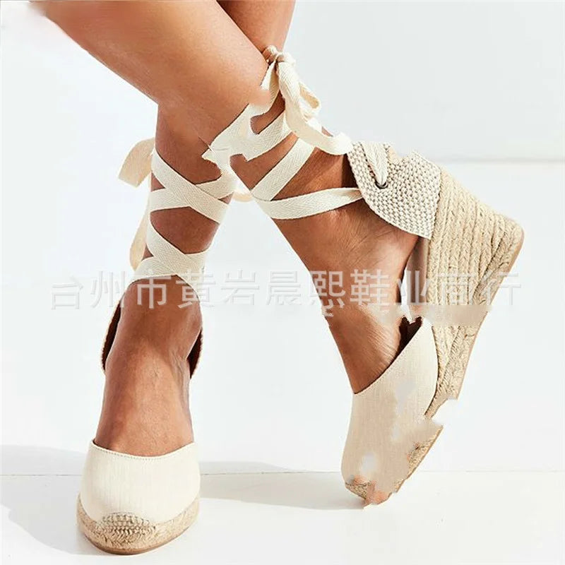 Women's Ankle Strap Sandals Comfortable Slippers Ladies Women's Casual Shoes Breathable Flax Hemp Canvas Pumps