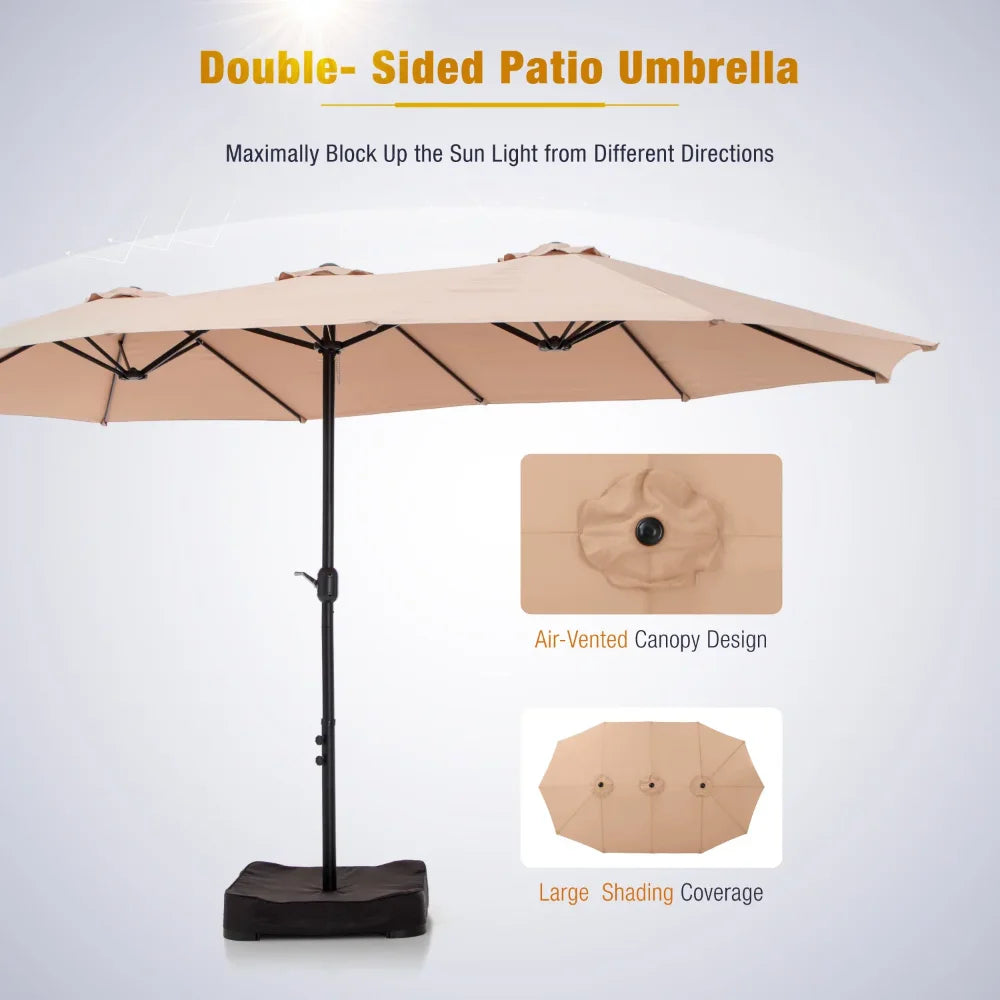 15ft Double-Sided Patio Umbrella with Base 15.00 X 9.00 X 7.80 Feet - - theultimatemarketshop