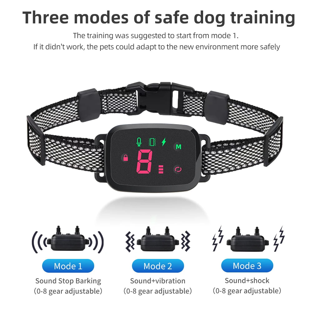 Smart Automatic Anti Barking Dog Collar HD Digital Display Waterproof Rechargeable Bark Stopper Stop Barking - theultimatemarketshop