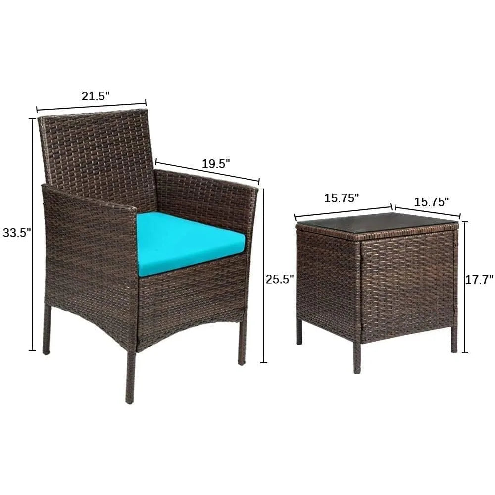 Patio Porch Furniture Set, 3 Pieces Wicker Chairs with Table Outdoor Garden Furniture Sets