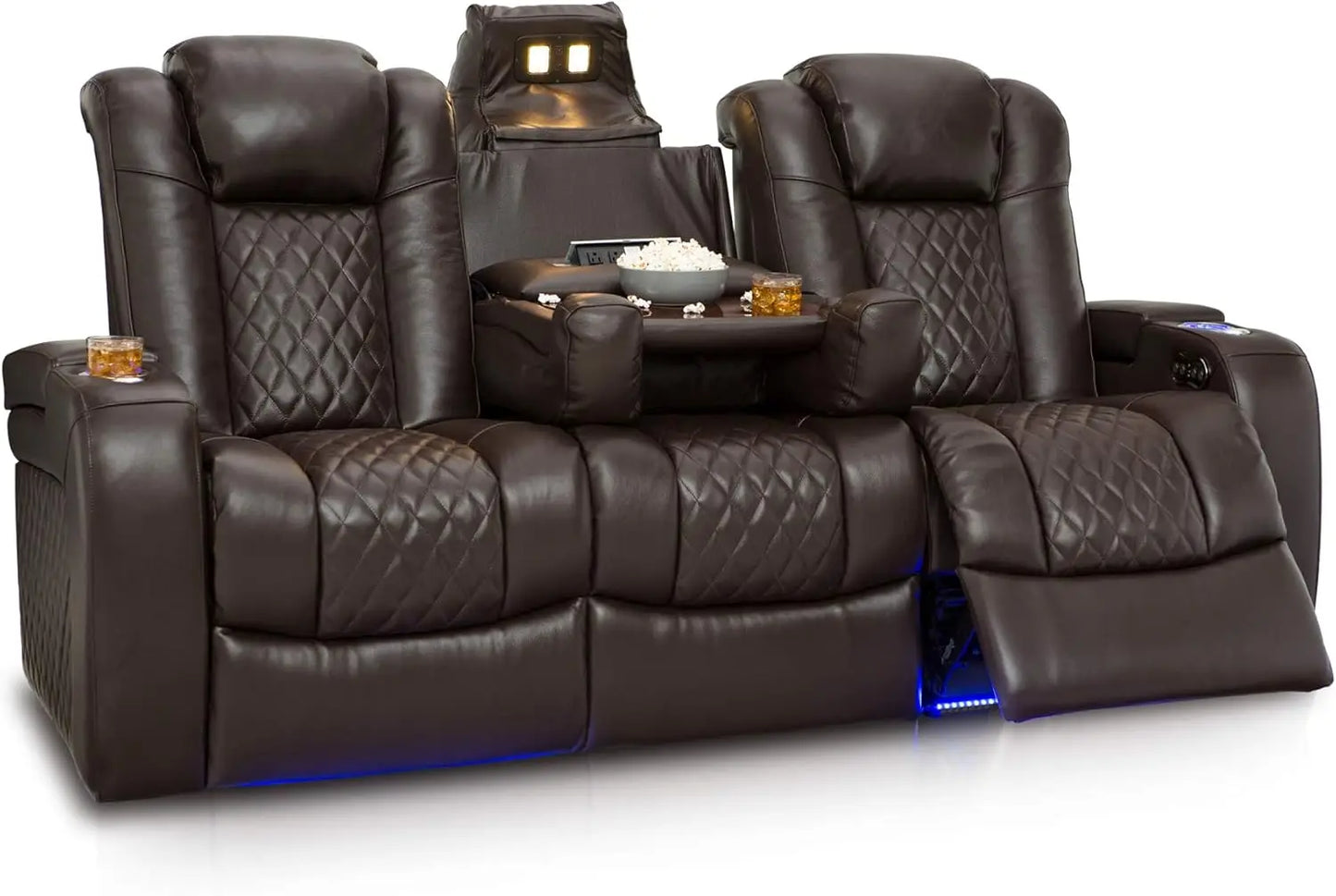 Anthem Home Theater Seating Living Room Top Grain Leather Power Recline Sofa Fold-Down Table Powered Headrests Arm Storage