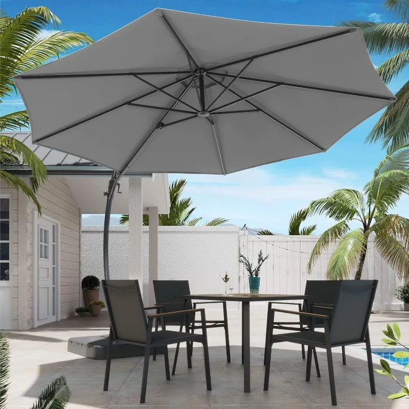 Outdoor Patio Umbrella with Base included, 11 FT Deluxe Umbrella Heavy Duty  Hanging Umbrella