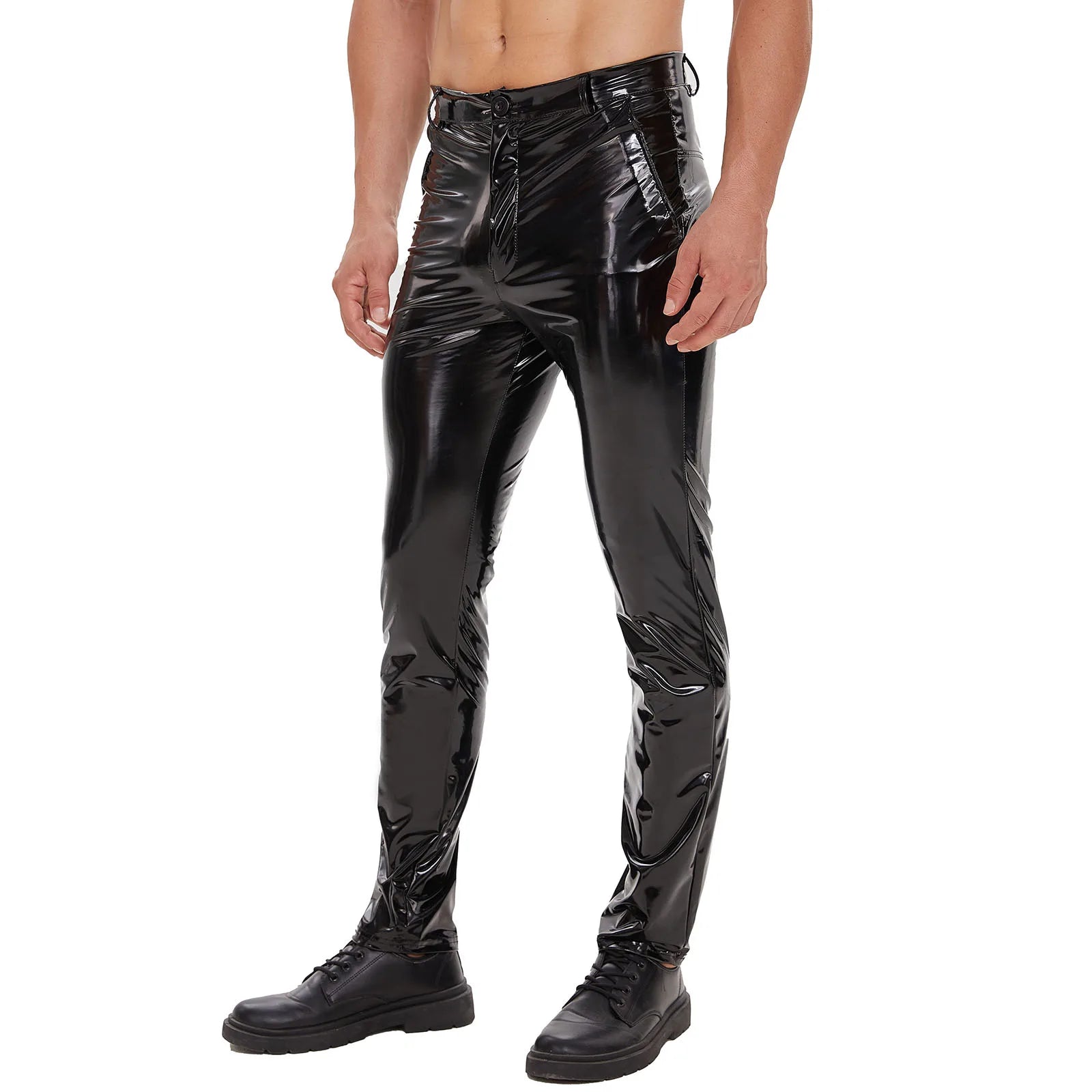 Men's Shiny Leather Straight Pants  Casual Trousers  Wet look Latex Leggings - theultimatemarketshop