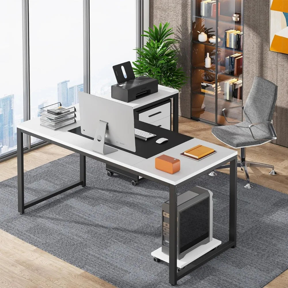 L-Shaped Computer Desk with, Large Executive Desk with 3 Drawer File Cabinet, Home Office Business Set