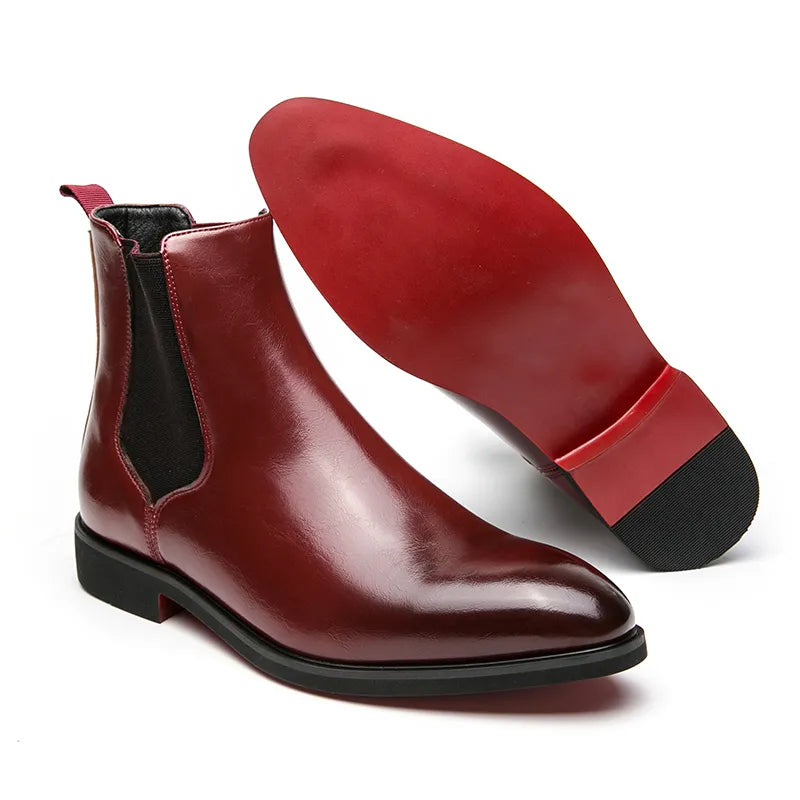 Chelsea Boots for Men Red Sole Ankle Business Round Toe Slip-On Men's Boots - theultimatemarketshop