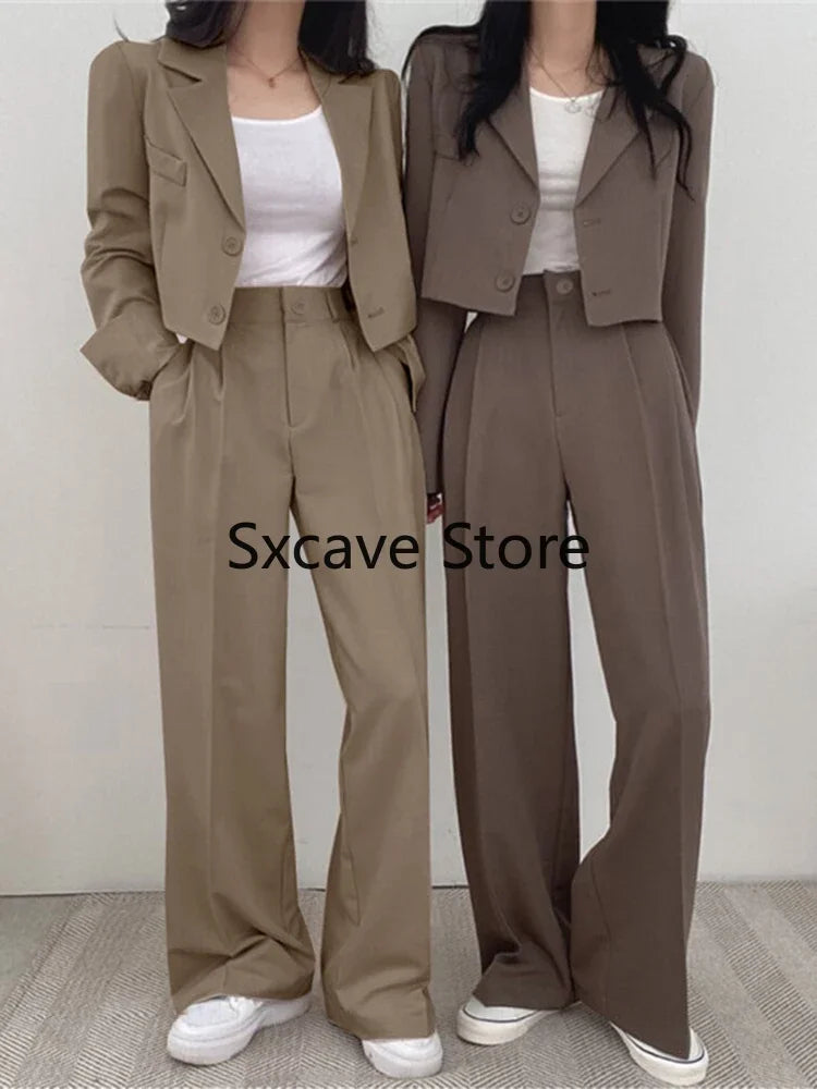 Blazer Suits Long Sleeve Fashion Coat Black High Waisted Pants Two Piece Sets Women Outfits 2023 Fall Office Lady Pants