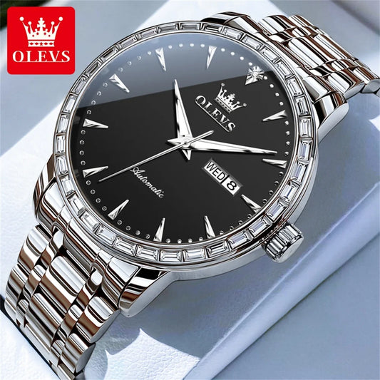 Diamond Automatic Watch for Men Luxury Dual Calendar Top Brand Waterproof Luminous Dress Men's Watch