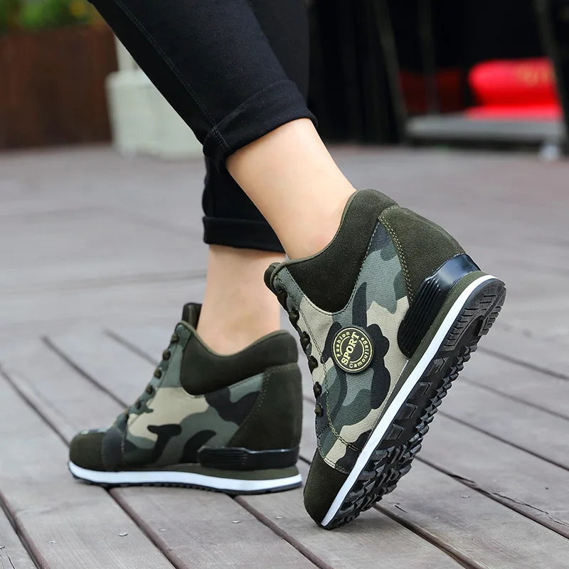 Women High Top Wedge Platform Camouflage Sneakers  Casual Shoes - theultimatemarketshop