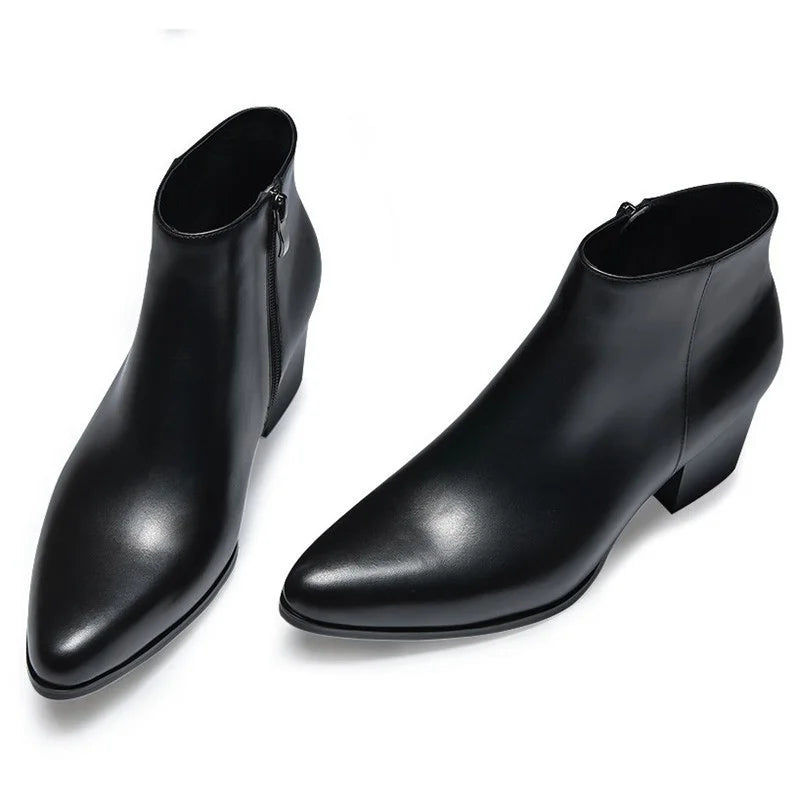 High Heels Men's Ankle Boots Luxury Genuine Leather Boots Man Dress Shoes