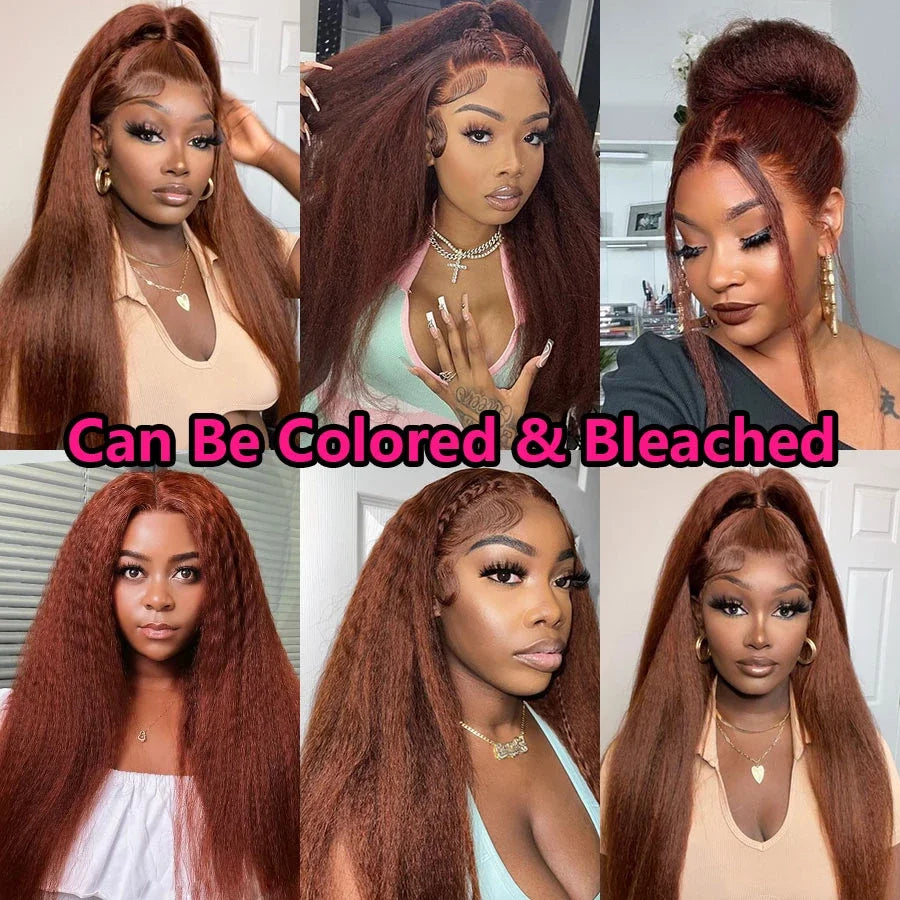 30inch Yaki  Kinky Straight Wig 13x6 Lace Front Human Hair Wigs Kinky Straight Wig Bone Lace Wigs Pre Pluck 13x4 - theultimatemarketshop