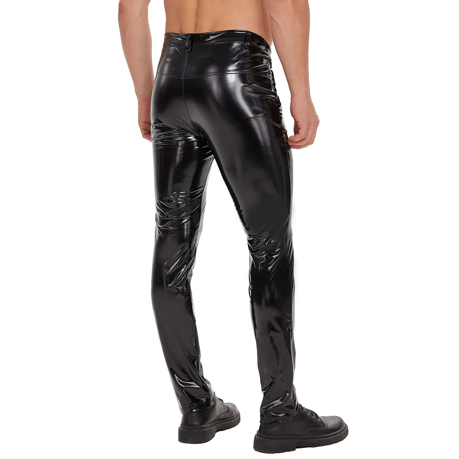 Men's Shiny Leather Straight Pants  Casual Trousers  Wet look Latex Leggings - theultimatemarketshop