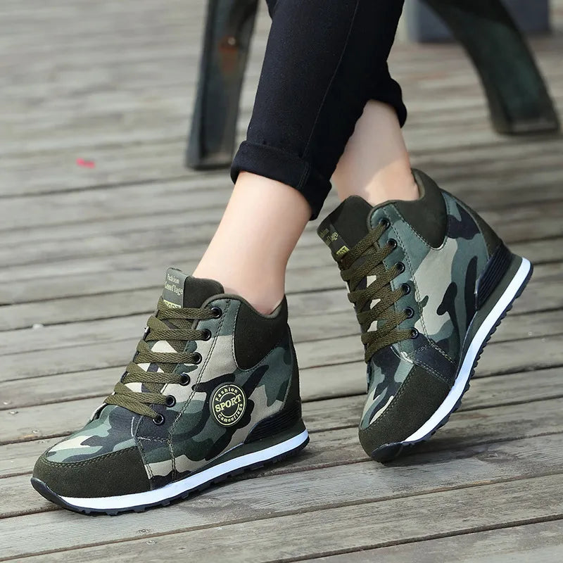 Women High Top Wedge Platform Camouflage Sneakers  Casual Shoes - theultimatemarketshop